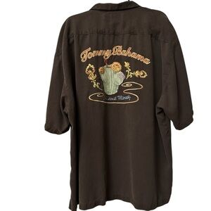 Tommy Bahama Dark Brown Embroidered Silk Shirt